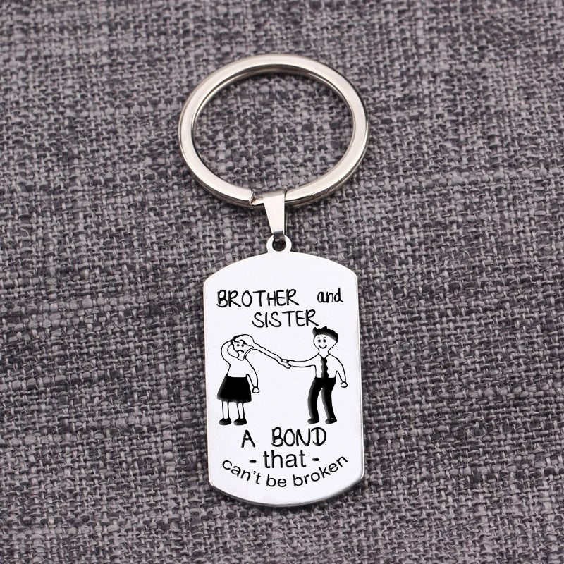 Custom Engraved Brother Sister Keychain - A BOND that can't be broken