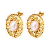 Personalized Pearl Earrings For Women Round Hollow Crystal Jewelry Accessories