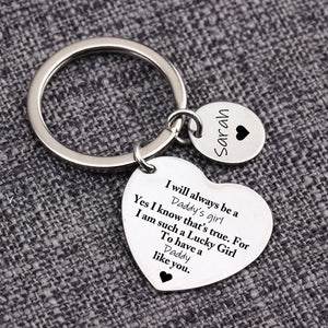 Dad Keychain Daughter Gift Stainless Steel Heart Charm Jewelry