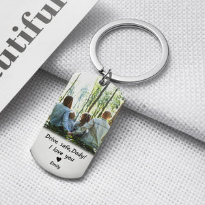 Personalized Father's Gift Keychain Photo Name Drive Safe Keyring