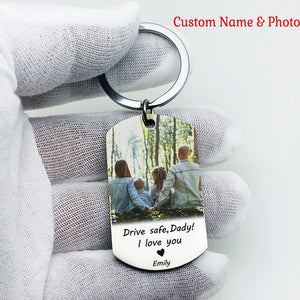 Personalized Father's Gift Keychain Photo Name Drive Safe Keyring