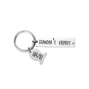 Personalized Father's Gift Keychain Fish Charms Kids Name GRANDPA'S KEEPERS