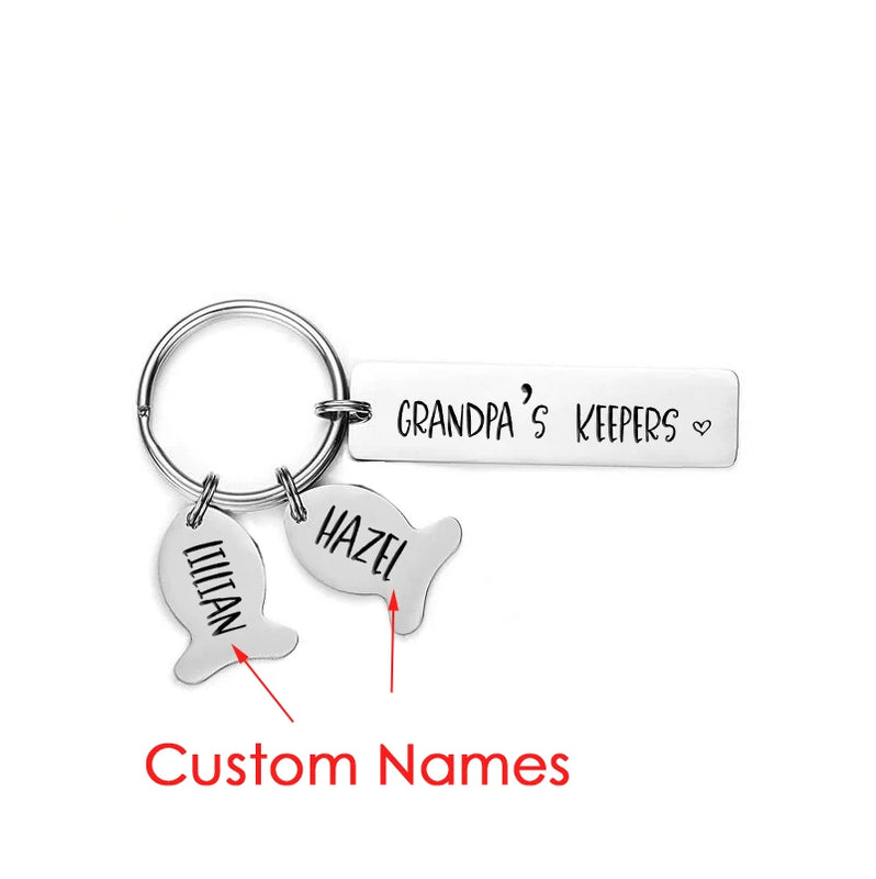 Personalized Father's Gift Keychain Fish Charms Kids Name GRANDPA'S KEEPERS