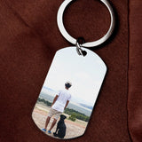 Personalized Dog Dad Keychain Stainless Steel Tag Name Photo Charm