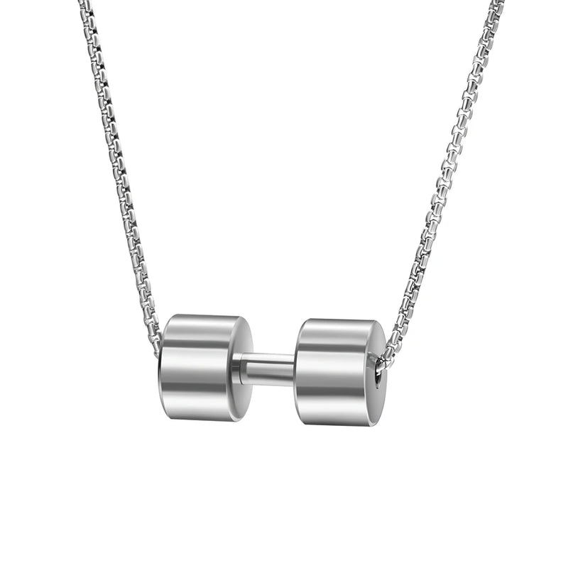 Personalized Dumbbell Necklace Engraved Family Name Stainless Steel Pendant