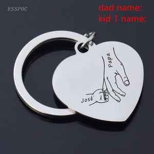Custom Father's Keychain Papa Kid Name Heart Shape Key Chains Pendant