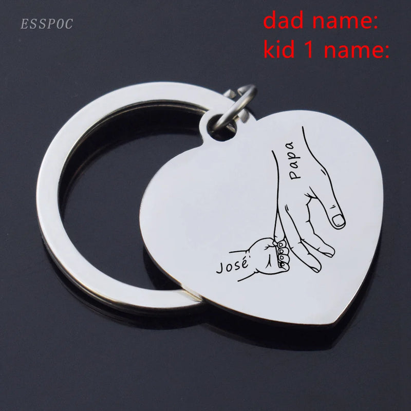 Custom Father's Keychain Papa Kid Name Heart Shape Key Chains Pendant