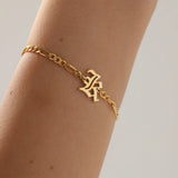 Personalized Chain Bracelet Old English Initial Letter Bracelet Jewelry