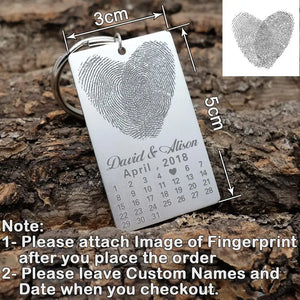 Personalized Fingerprint Keychain Calendar Keychain Thumb Fingeprints Keyring