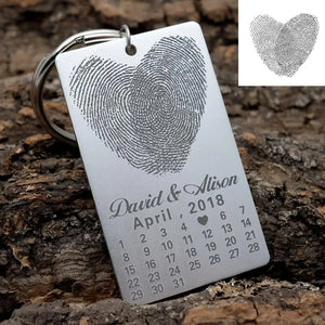 Personalized Fingerprint Keychain Calendar Keychain Thumb Fingeprints Keyring
