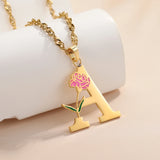 Custom Flower Initial Letter Pendant Necklace Birth Flower Minimalist Jewelry