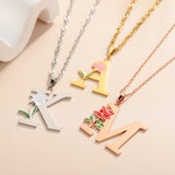 Custom Flower Initial Letter Pendant Necklace Birth Flower Minimalist Jewelry