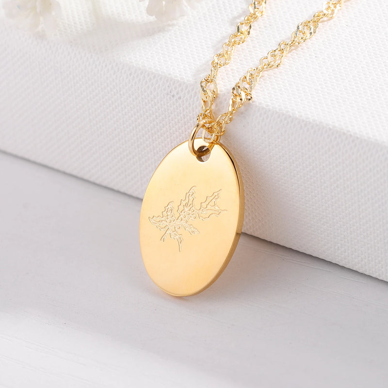 Personalized Flower Necklace Pendant - Birth Month Stainless Steel Pendant