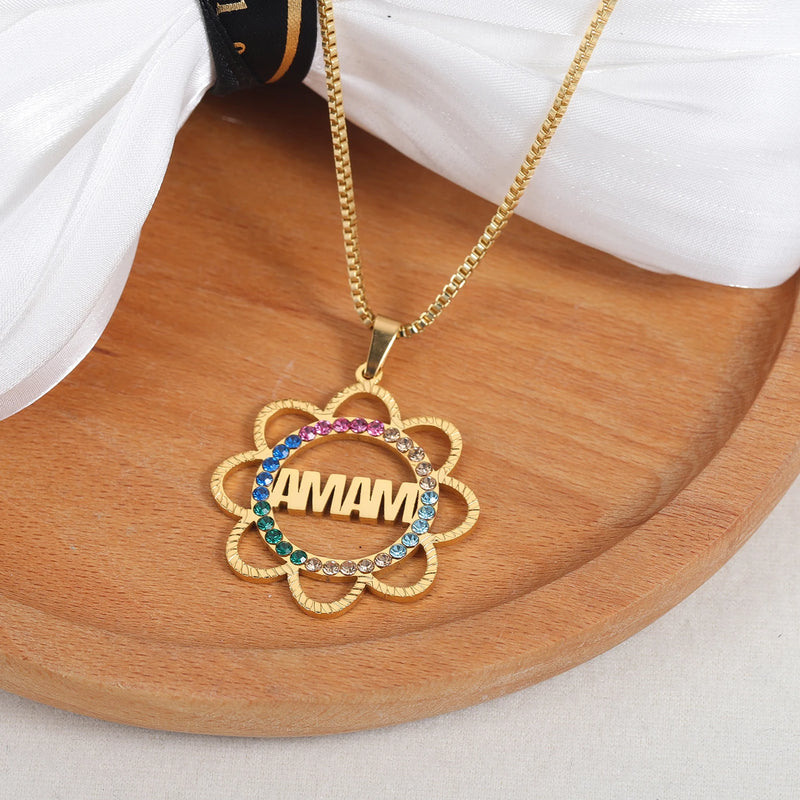 Flower Style Diamond Name Necklace Personalized Zircon Crystal Jewelry