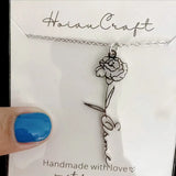 Personalized Flower Pendant Necklace with Name Stainless Steel