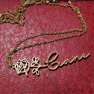 Personalized Flower Pendant Necklace with Name Stainless Steel