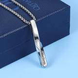 Personalized Engraved Twisted Bar Necklace Stainless Steel Name Pendant