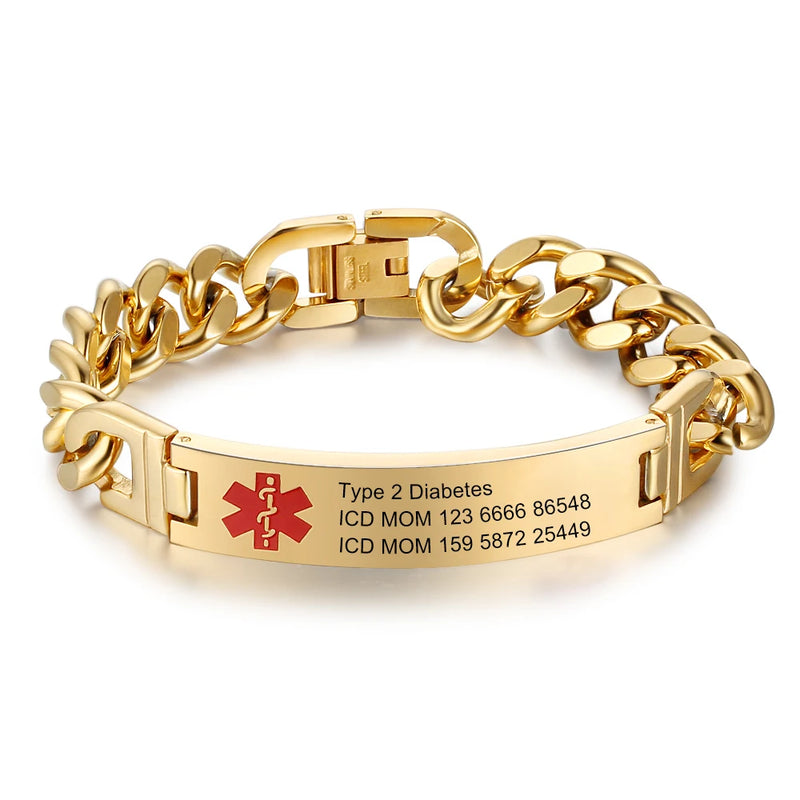 Engraved Medical Bracelets for Men Stainless Steel Alert ID Bracelets