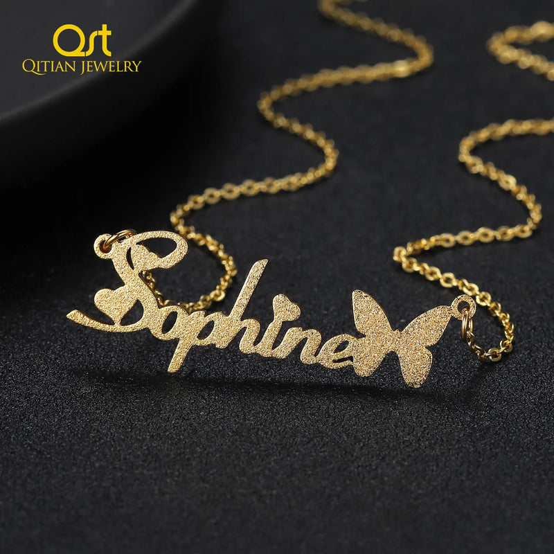 Personalized Frosted Name Necklace Butterfly Name Necklace