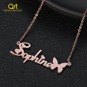 Personalized Frosted Name Necklace Butterfly Name Necklace