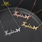 Personalized Frosted Name Necklace Butterfly Name Necklace