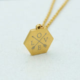 Custom Hexagon Necklace with 4 Initials Stainless Steel Charms