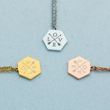 Custom Hexagon Necklace with 4 Initials Stainless Steel Charms