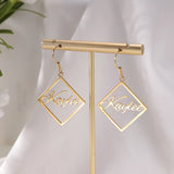 Custom Geometric Name Earrings|Square Statement Earrings|Stainless Steel