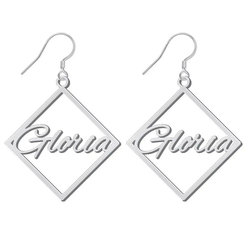 Custom Geometric Name Earrings|Square Statement Earrings|Stainless Steel