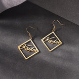 Custom Geometric Name Earrings|Square Statement Earrings|Stainless Steel