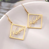 Custom Geometric Name Earrings|Square Statement Earrings|Stainless Steel