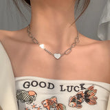 Glossy Heart Choker Necklace Retro Niche 925 Silver Wedding Jewelry