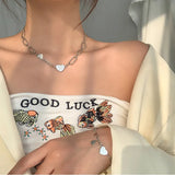Retro Punk Heart Choker Necklace 925 Silver Wedding Jewelry