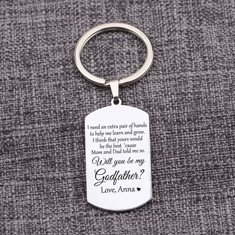 Personalized Godfather Keychain Name Keyring Stainless Steel Bag Charms