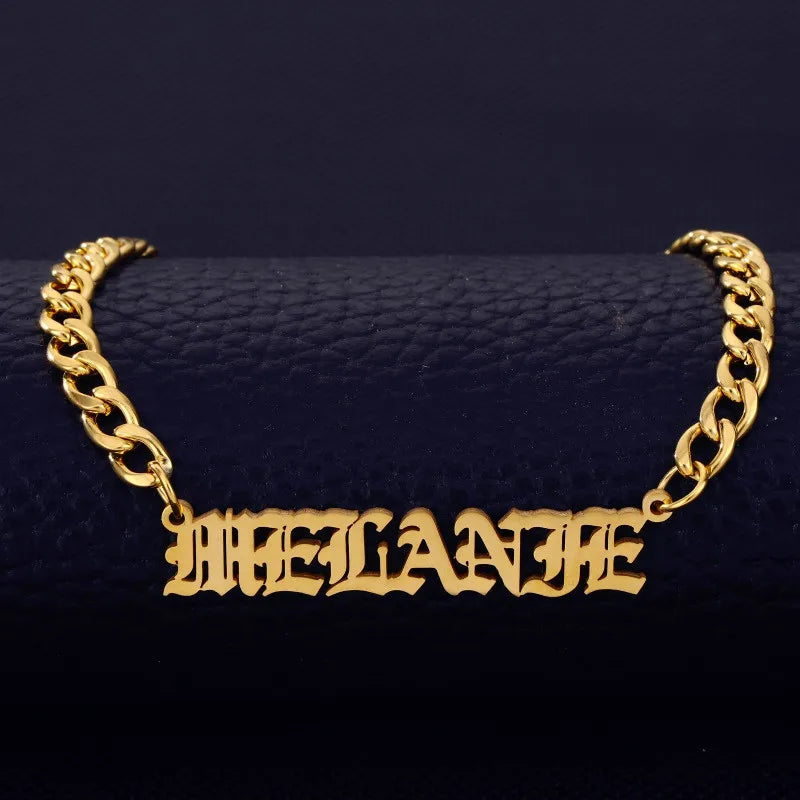 Personalized 5mm Cuban Chain Old English Name Necklace