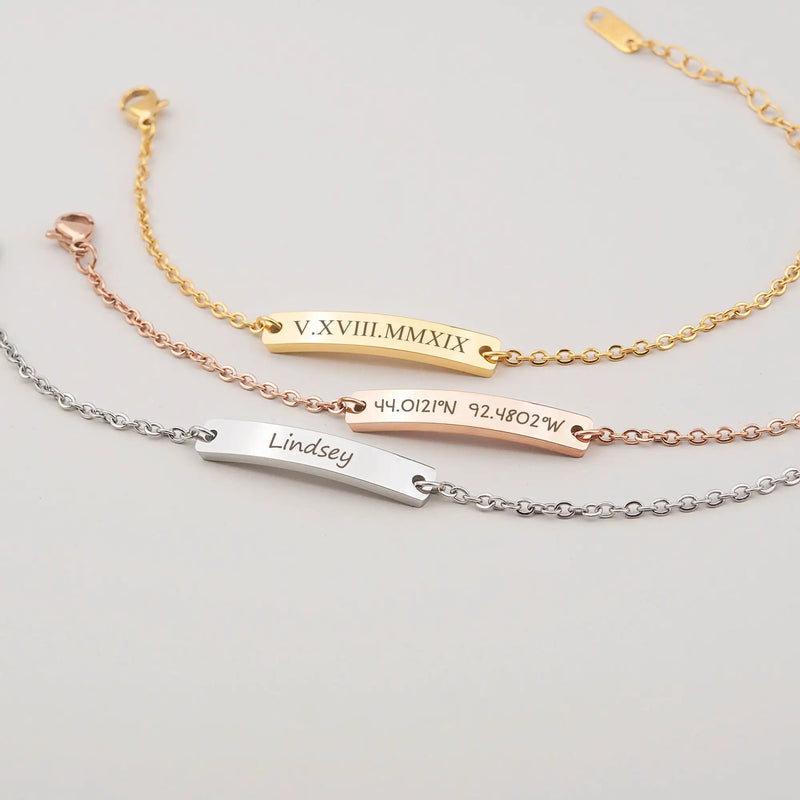Personalized Bar Bracelet-Engraved-Custom Dates-Initials Bracelets
