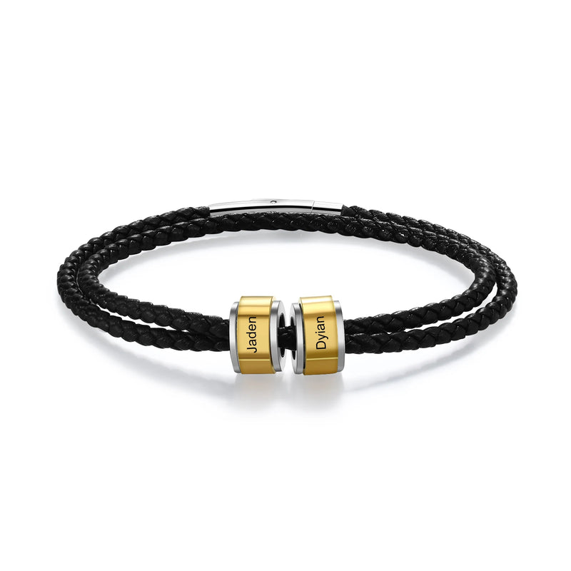 Personalized Engraved Men Bracelet - 2-5 Names Leather Bangles