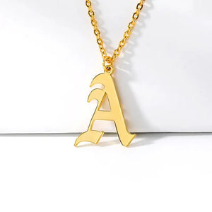 Gothic 18K Plated Stainless Steel Old English Initial Letter Necklace