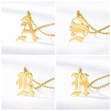 Gothic 18K Plated Stainless Steel Old English Initial Letter Necklace