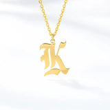 Gothic 18K Plated Stainless Steel Old English Initial Letter Necklace
