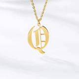 Gothic 18K Plated Stainless Steel Old English Initial Letter Necklace