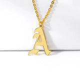 Gothic 18K Plated Stainless Steel Old English Initial Letter Necklace