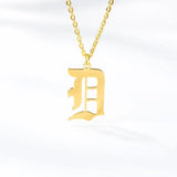 Gothic 18K Plated Stainless Steel Old English Initial Letter Necklace