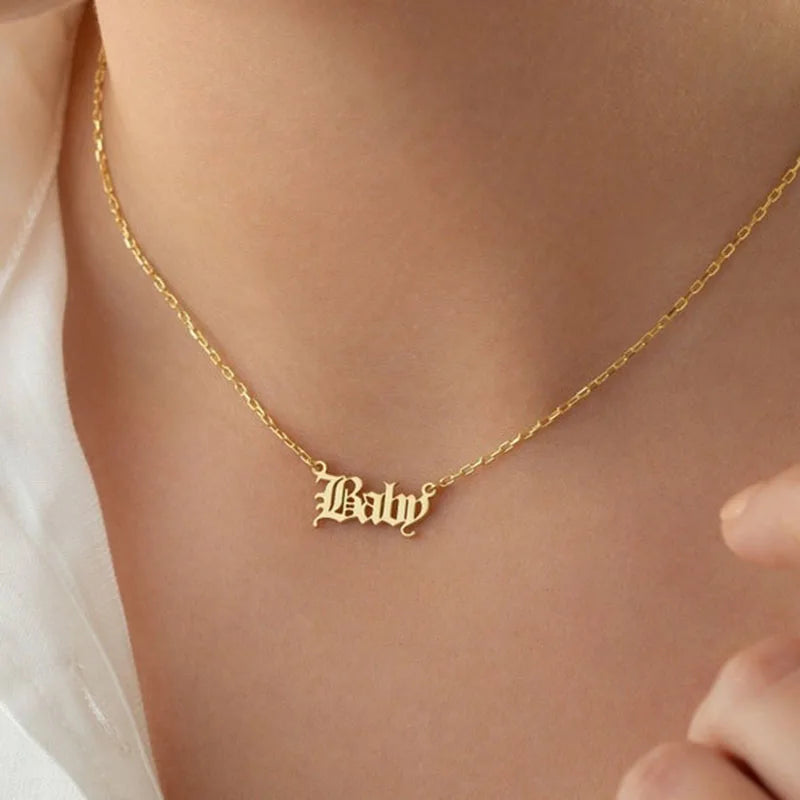 Custom Old English Name Necklace Personalized Gothic Jewelry