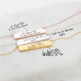 Personalized Handwriting Signature Necklace Engraved Pendant Choker Bar Necklace