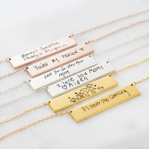 Personalized Handwriting Signature Necklace Engraved Pendant Choker Bar Necklace