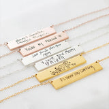Personalized Handwriting Signature Necklace Engraved Pendant Choker Bar Necklace