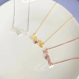 Personalized Heart Birthstone Name Necklace Stainless Steel Pendant