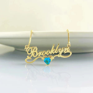 Personalized Heart Birthstone Name Necklace Stainless Steel Pendant