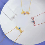 Personalized Heart Birthstone Name Necklace Stainless Steel Pendant